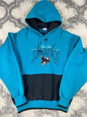 Vintage San Jose Sharks Hoodie Mens L Blue  NHL Hockey The Game 90s